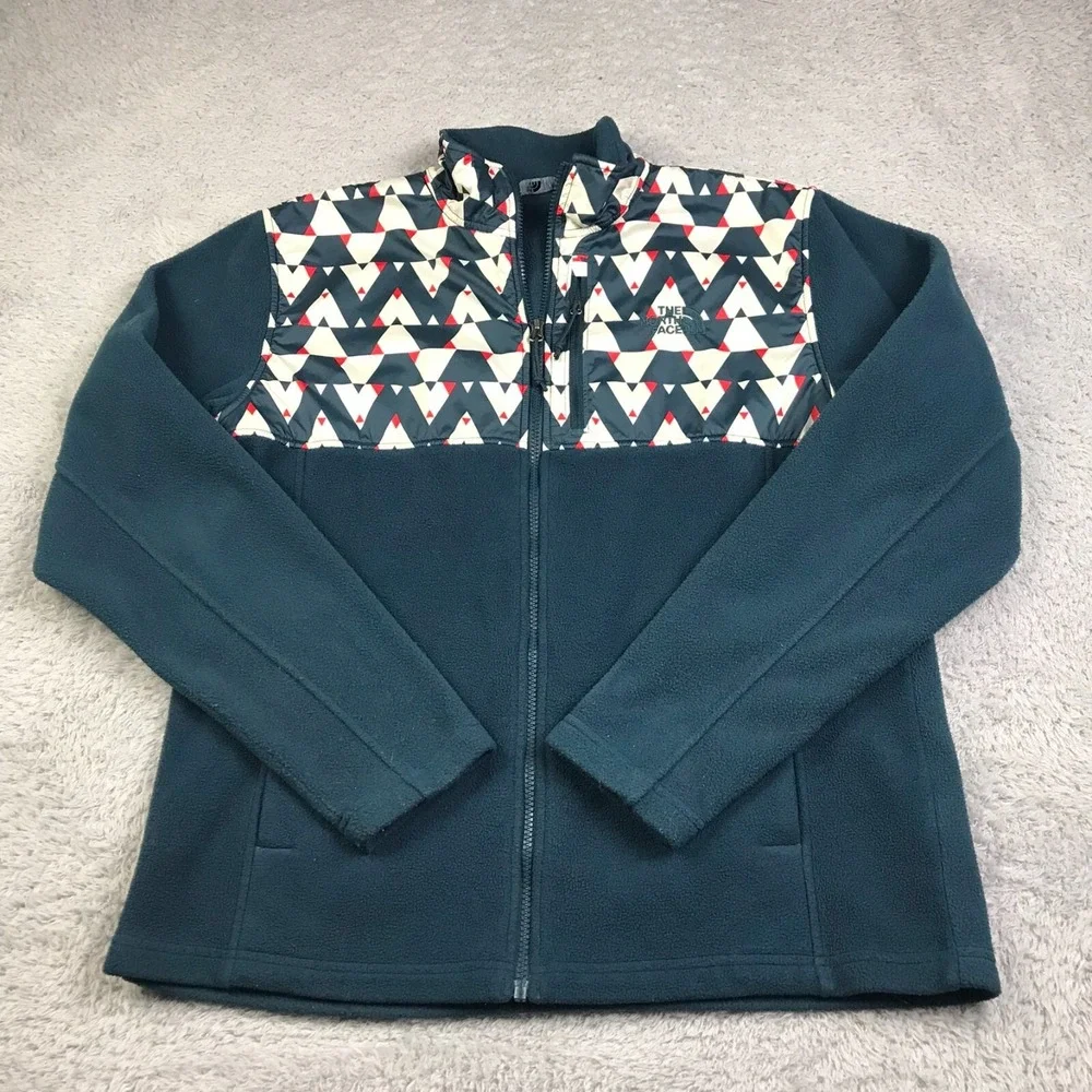 The‎ North Face Jacket Mens M Blue Geo Print 300 Tundra Fleece Full Zip Sweater